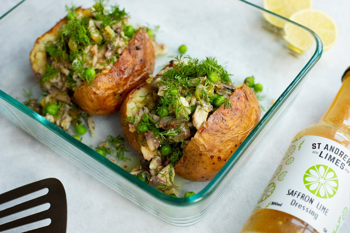 Baked Potatoes with Smoked Fish and Saffron Lime Dressing &ndash; St Andrews Limes